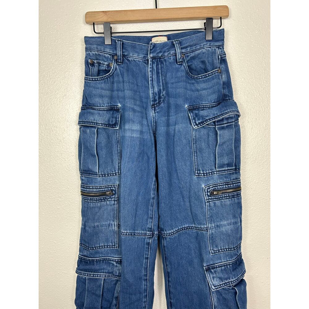 Alice + Olivia Cay Cargo Wide Leg Baggy Jeans Sz 25 - Picture 5 of 9